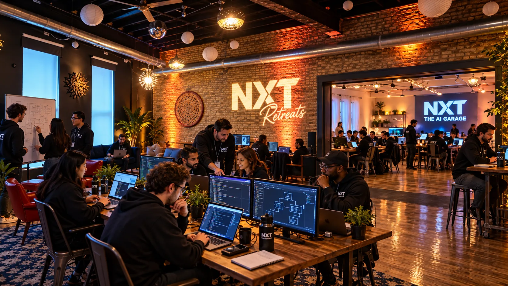 Founders building AI tools together at the NXT Retreats AI Garage in Chicago