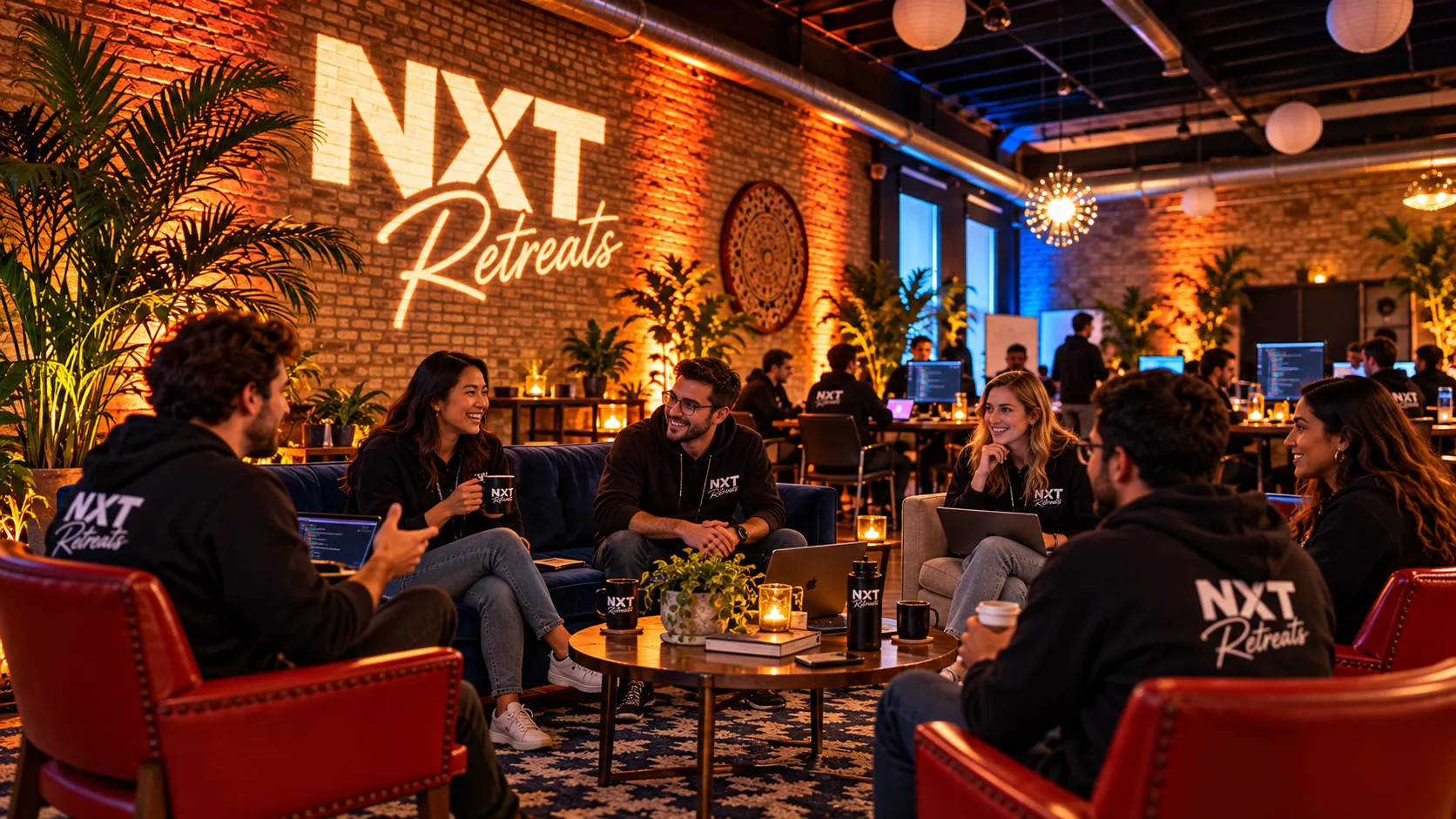 Founders connecting in the lounge at the NXT Retreats AI Garage in Chicago