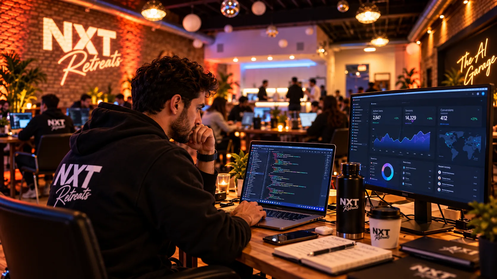 A founder building an AI dashboard during the NXT Retreats AI Garage